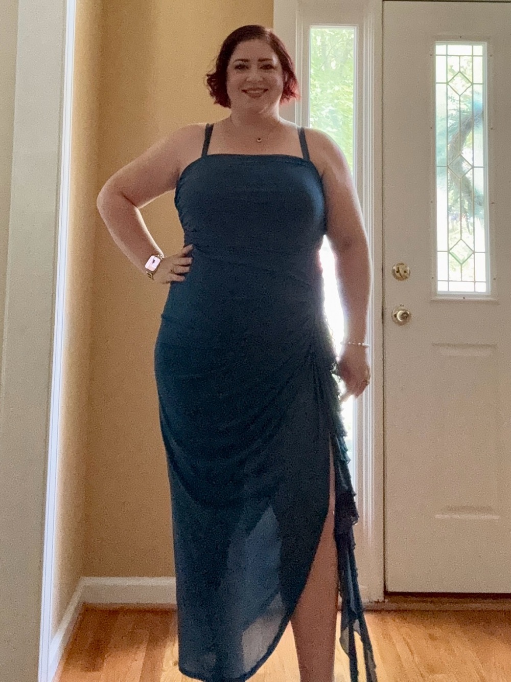 SHEIN Dark Teal Ruched Side-Slit Maxi Dress